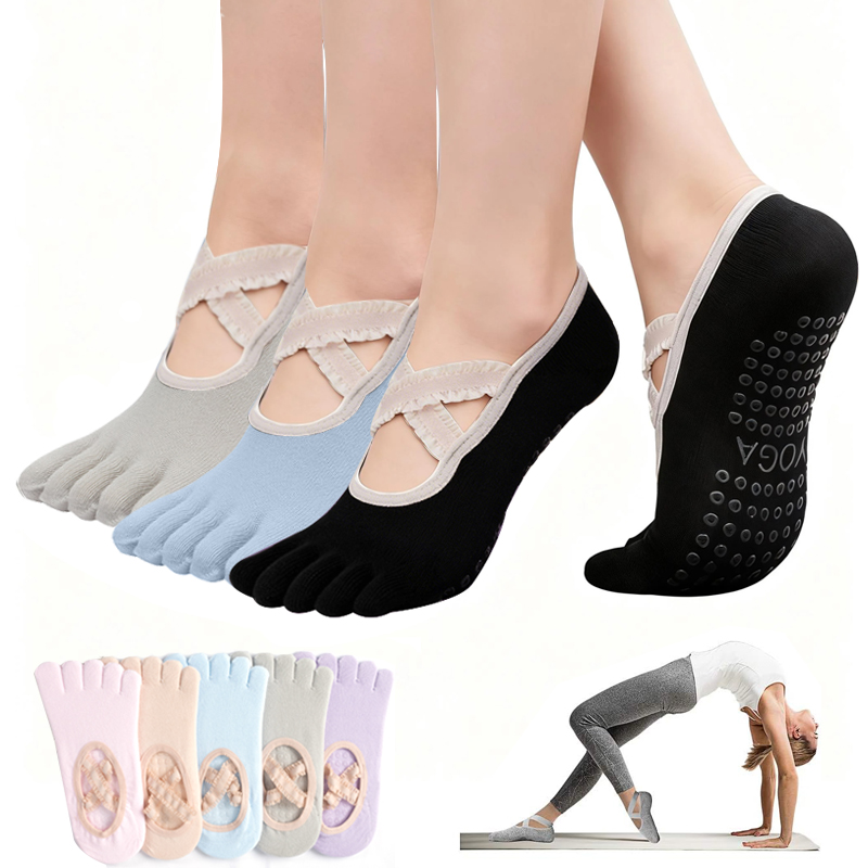 Grip Sock Yoga - Rutschfeste Damen-Pilates-Socken mit Spitzenbandage, Yoga-Socken, Sport-Fitness-Atmungsaktive