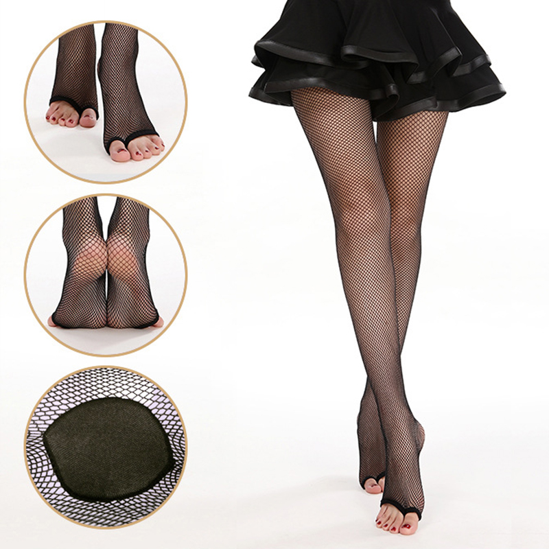 Fishnet Stocking Women - Sexy Peep-Toe Latein-Tanzstrumpfhose, Professionelle Karamell-Tanzstrümpfe, Atmungsaktive
