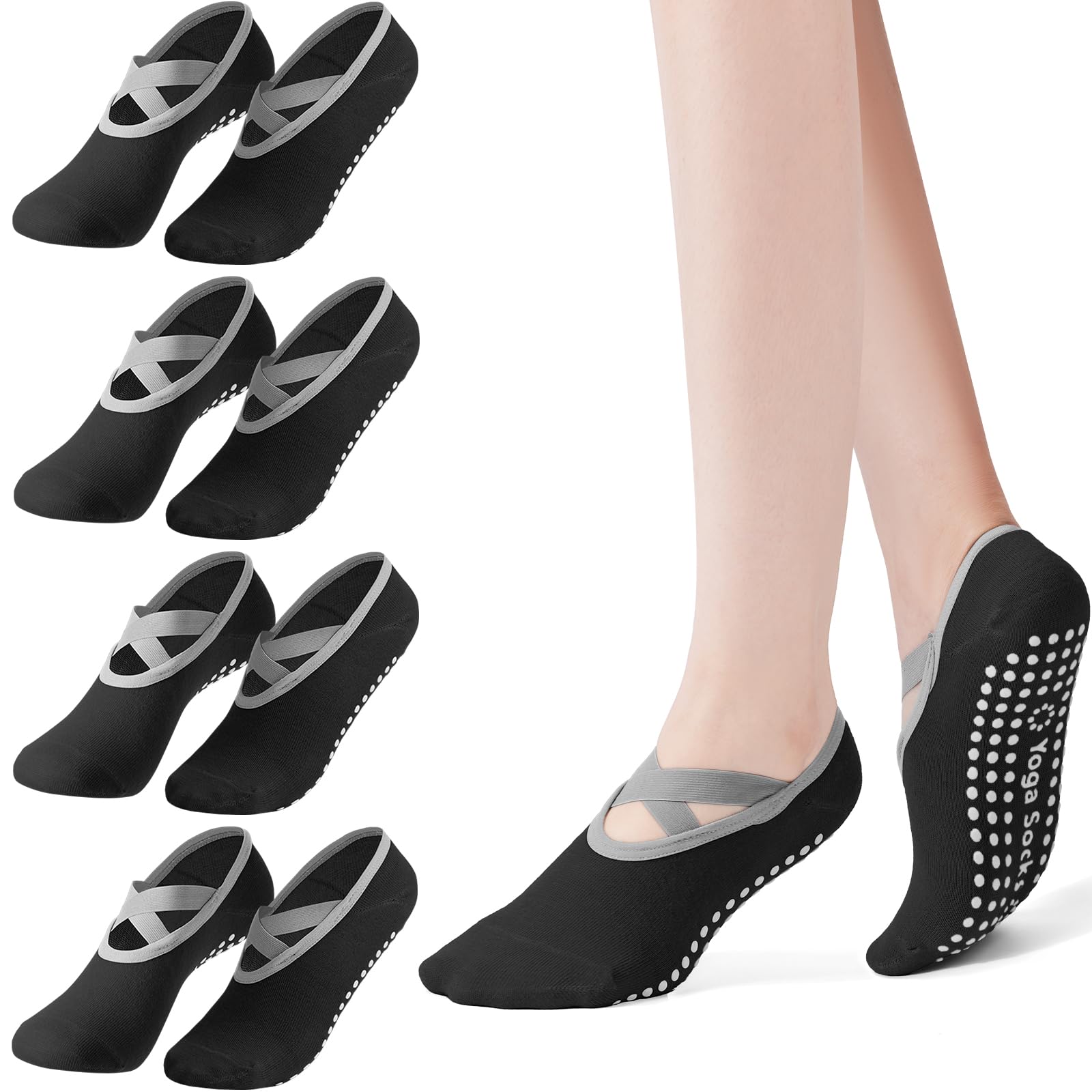 Grip Sock Yoga - 4er-Pack Damen-Pilates-Socken, Rutschfeste Yoga-Socken, Socken mit